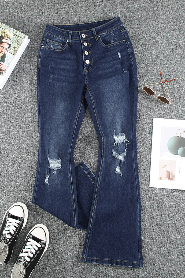 Women's High Waist Ripped Bootcut Jeans – Blue Denim Pants Canada USA