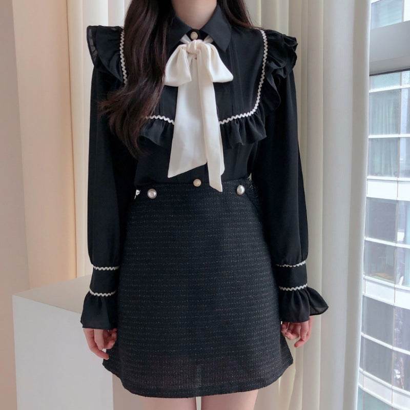 Elegant Bow Ruffled Tied Flared long Sleeves Shirt For Women