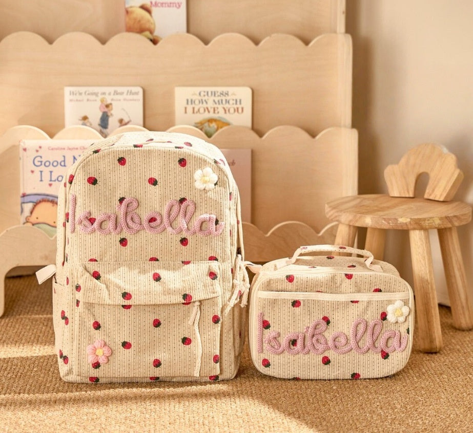 Kids Corduroy Backpack & Lunch Bag Set – Handmade Chunky Yarn, 7 Colour Combos