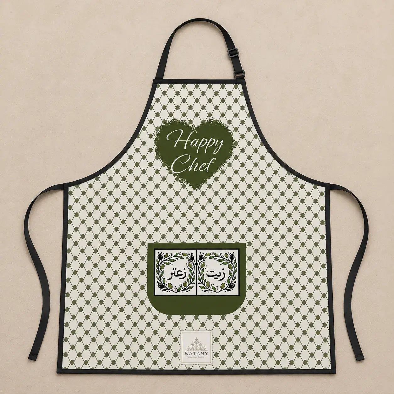 Happy Chef Palestinian Keffiyeh Apron – Olive Oil & Za’atar Pocket Kitchen Apron