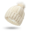 Stretchy Satin Lined Skull Knit  Faux Fur Pom Pom Beanie Hat