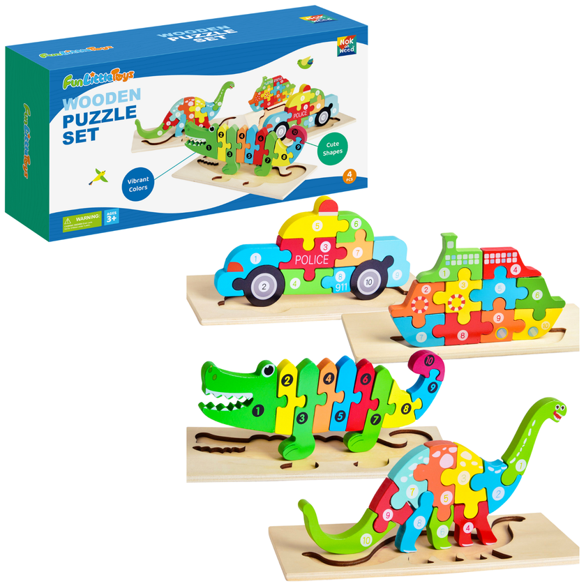 Fun Little Toys - 4-Pack Wooden Puzzles