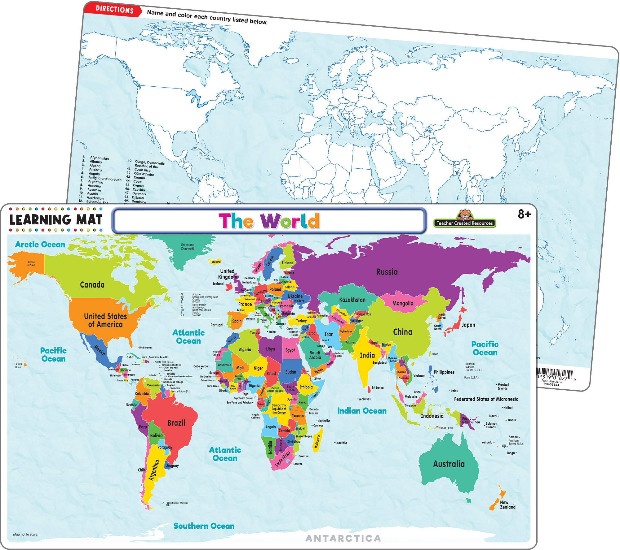 Teacher Created Resources - The World Map Learning Mat - Large Table Mat