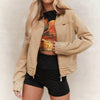 Apricot Collar Zipper Denim Jacket For Women