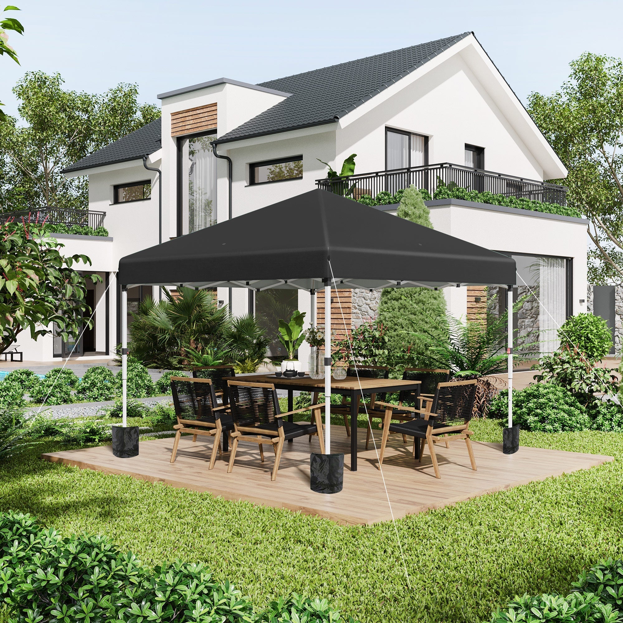 Outsunny 10' x 10' Pop Up Canopy with Sidewalls, Roller Bag, Height Adjustable Instant Tent for Outdoor Garden Patio, Black