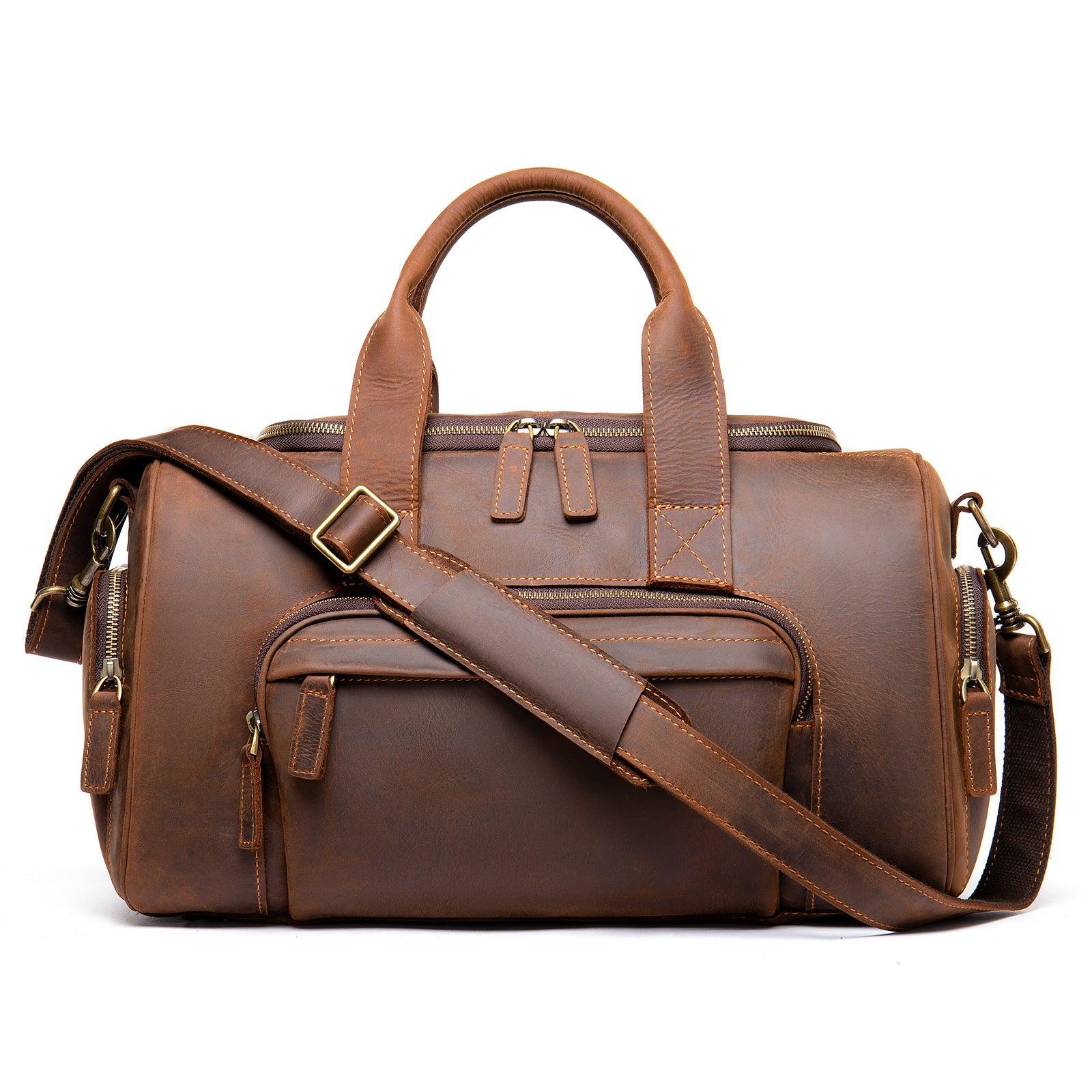 🧳 Vintage Leather Travel Duffel Bag – European Retro Weekend Luggage