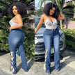 Solid Color Jeans Lace Up Bootcut Trousers
