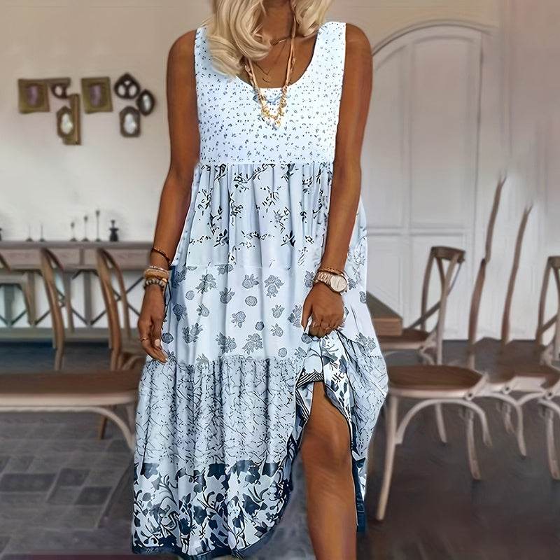 Casual Summer Boho Dress Floral Sleeveless Midi Dress