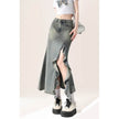 Irregular Half-length Split Denim long Skirt