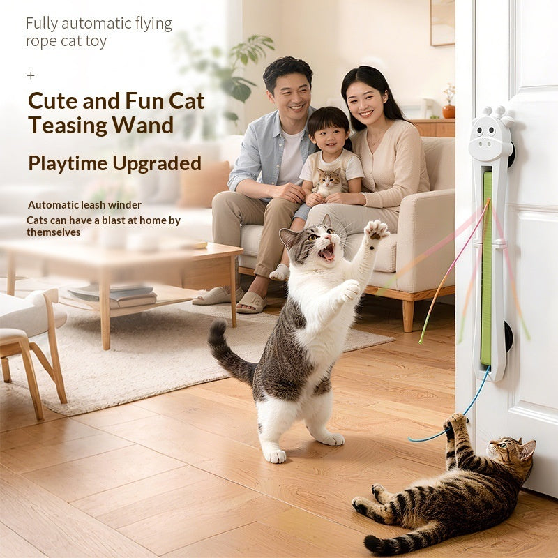 Wall-Mounted Interactive Cat Toy – Flying Rope USB Rechargeable Exercise Wand for Indoor Cats