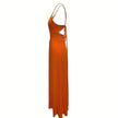 Elegant V Neck Summer Maxi Slit Dress Spaghetti Strap High Slit Long Dress
