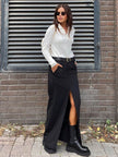Women's Retro Casual Black High Waist Long front Split Skirt