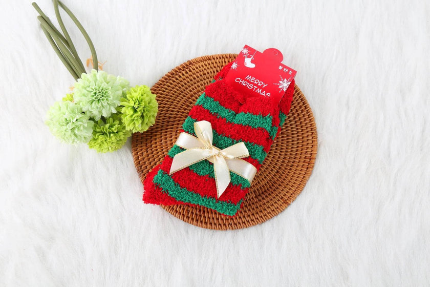 Winter Christmas Stockings Women's Thickened Bow Long Tube Fleece-lined