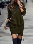 Long Sleeve Dress Solid Color High Neck Cross Short Cashmere Dress for Women