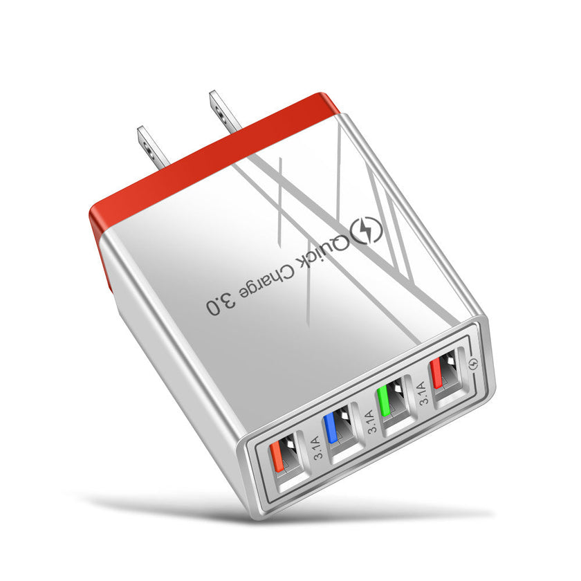 4-Port USB Wall Charger with Quick Charge 3.0 – EU, UK & US Plug | Multi-Colour