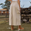 American-style Casual Denim Drawstring Midi Cargo Skirt