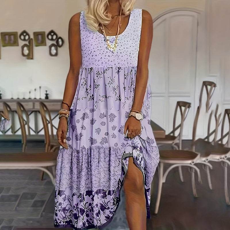 Casual Summer Boho Dress Floral Sleeveless Midi Dress