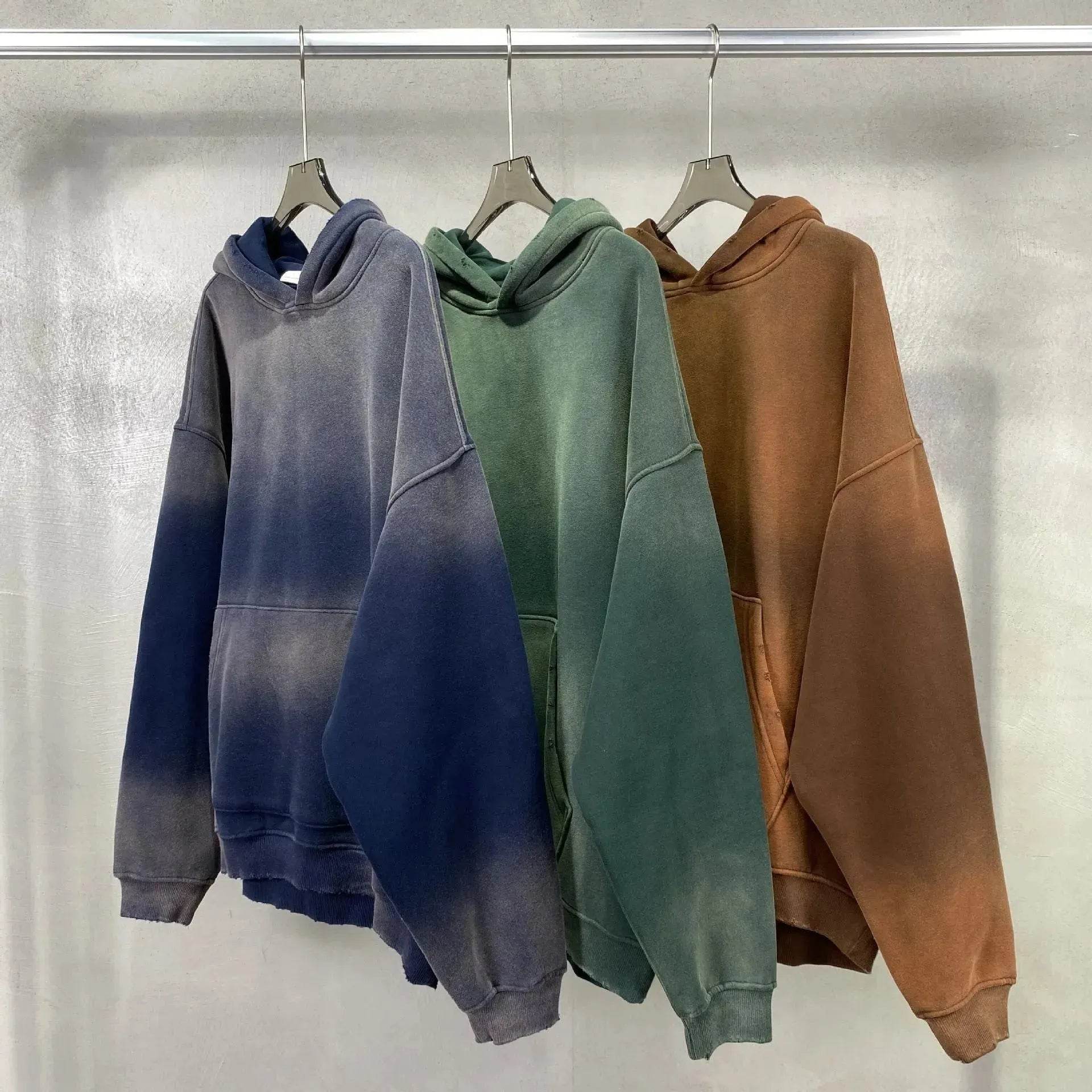Fall Winter  High Street Velvet Padded Thickened Hoodie sweatshirt for men
