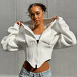 Y2K Slim-Fit Zip-Up Corset Hoodie – Long Sleeve Street Fashion Cardigan in Grey & White (S–L)