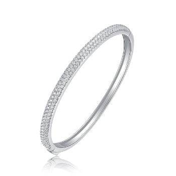 Classic Fashion Bridal Pave AAA Cubic Zirconia Princess Cut CZ Eternity Tennis Stackable Bangle Bracelet For Women, Prom, Wedding Silver Plated 7-7.5 Inch