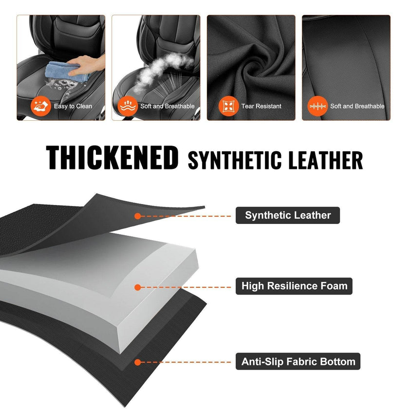 Seat Covers, Universal Car Seat Covers Full Set Seats, Front And Rear Seat, 13pcs Faux Leather Seat Cover, Full Enclosed Design, Detachable Headrest And Airbag Compatible, For Most Car SUV Truck