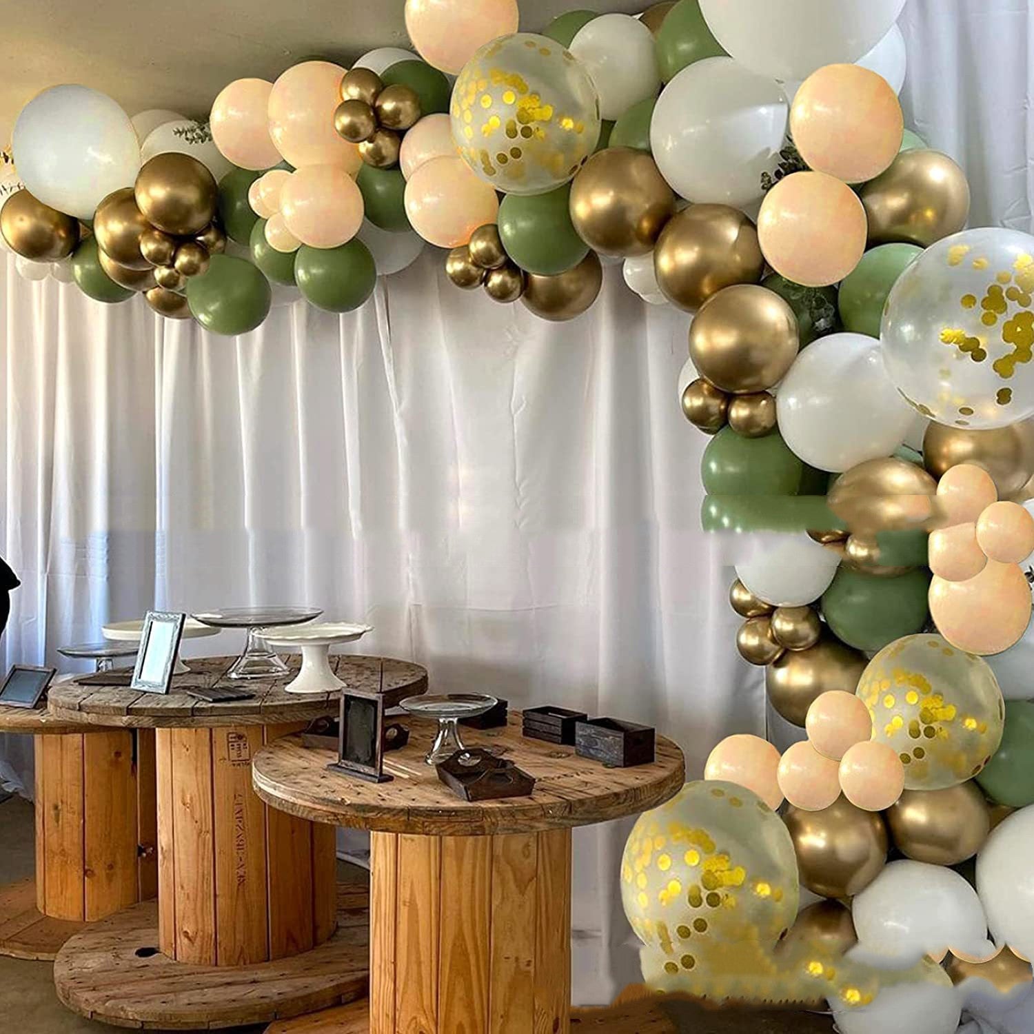 120PCS Avocado Green Balloon Garland Kit – Sage, Blush & Gold Party Decor