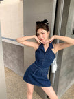 Mini Sleeveless Sheath Denim jeans halter neck Dress