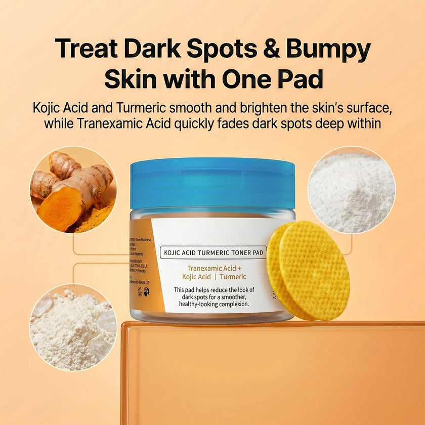 Kojic Acid Turmeric Toner Pads Exfoliating Facial Cotton Pads Brightening Dark Spot