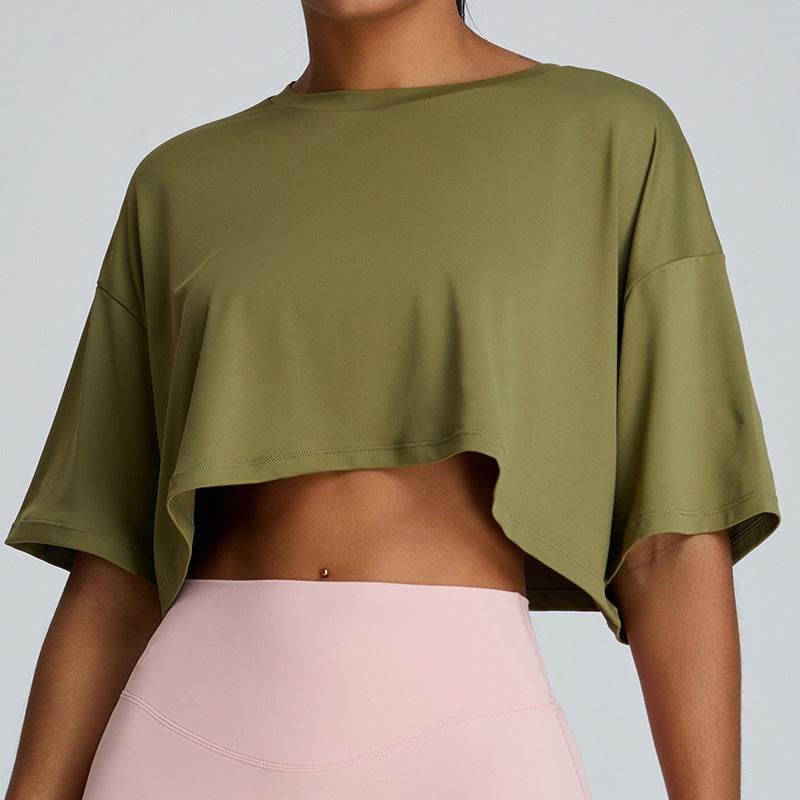 New Summer Breathable Quick-drying Yoga Loose Crop Workout Top  Women's Loose Running Leisure All-matching Fitness Top