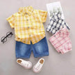 Children's Striped Shirt Denim Shorts Two-piece Set