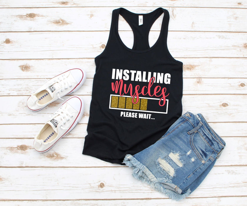 Installing Muscles Please Wait Racerback Tank Top
