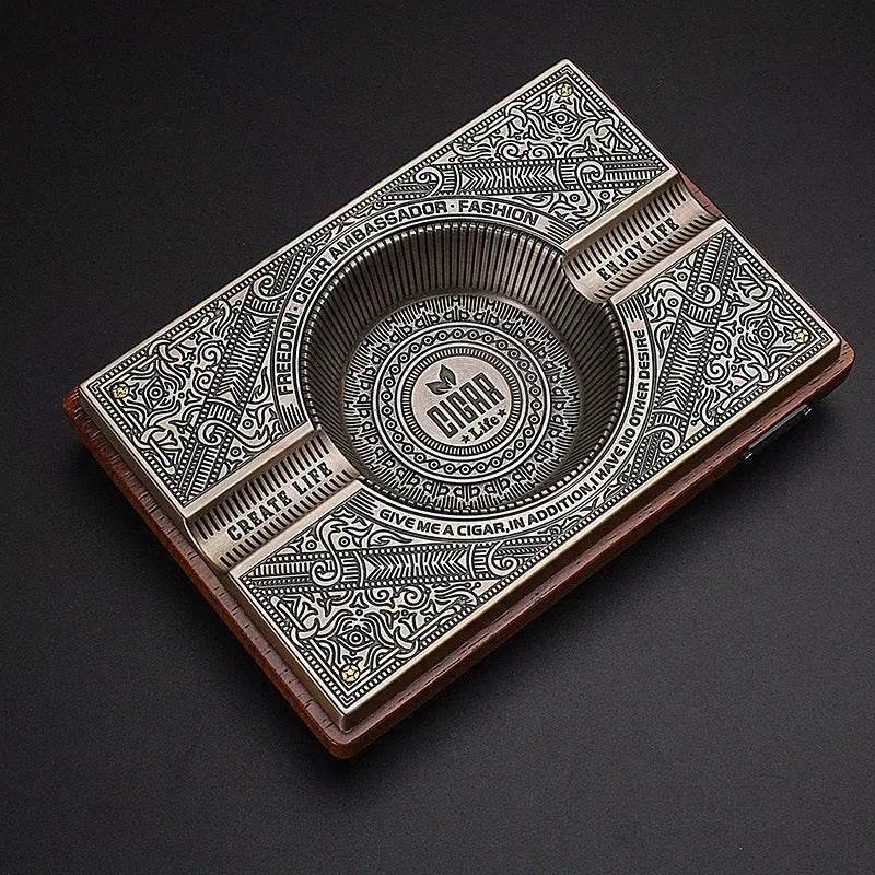 Luxury Cigar Ashtray, Wooden Metal Alloy 4-Slot and 2-Slot Cigar Rest