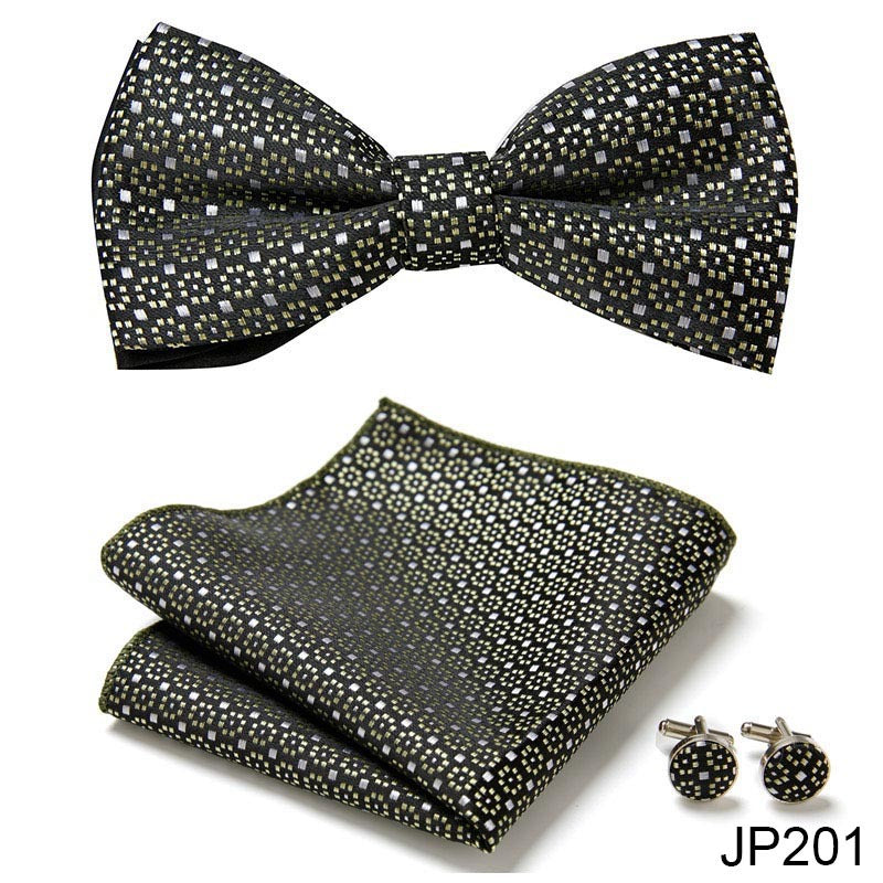 Men's Jacquard Bow Tie Set – Bow Tie, Pocket Square & Cufflinks | 36 Colors | Canada & USA