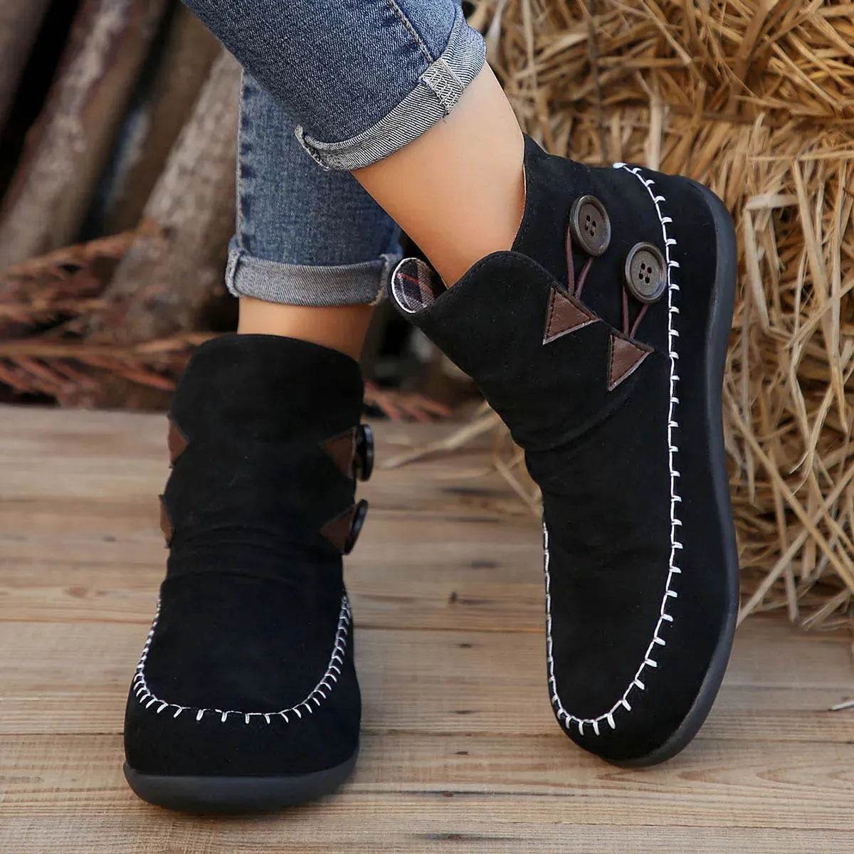 Button Design Ankle Boots For Women Autumn And Winter