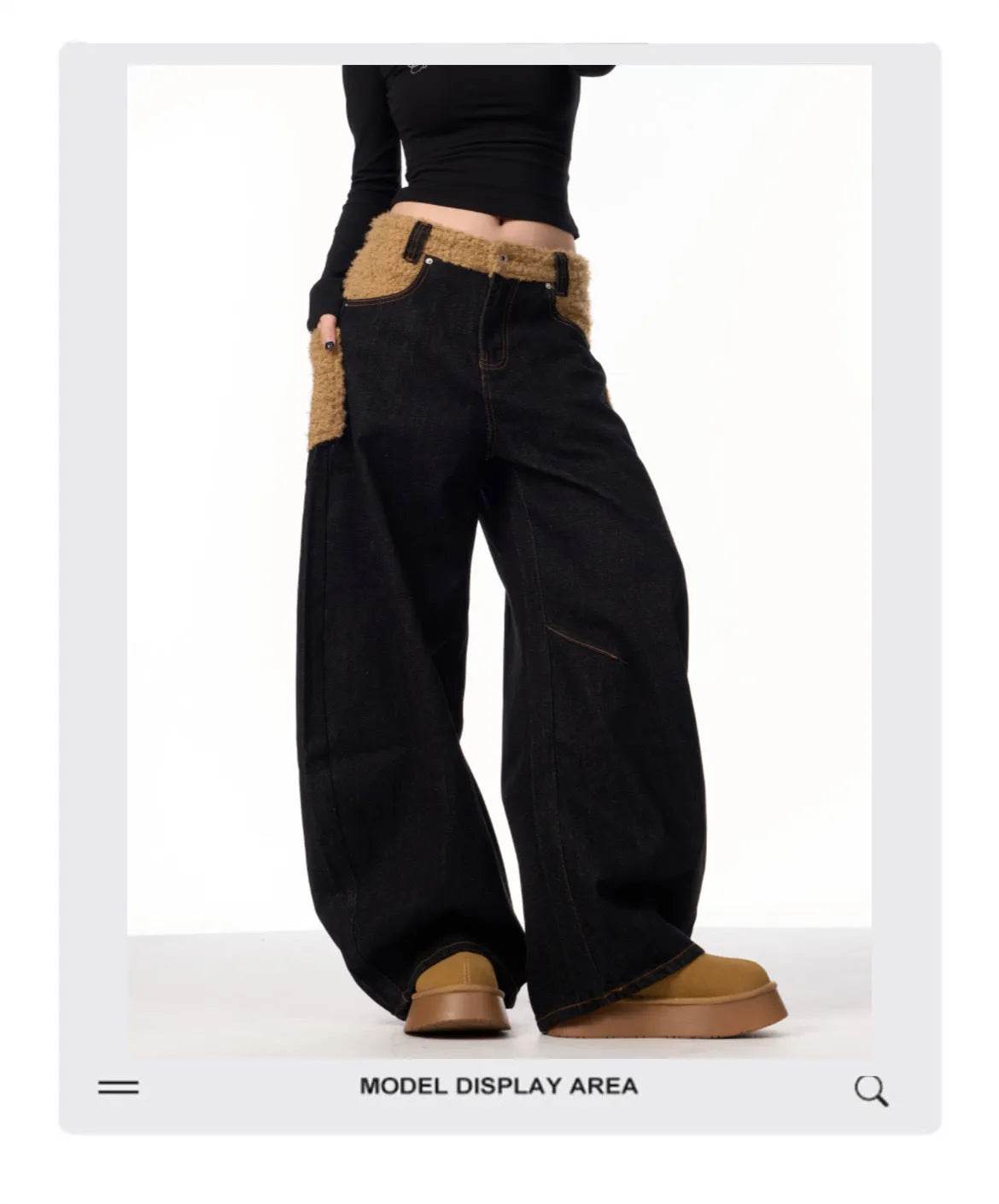 Retro Minority Design Inside-out Wear Stitching Baggy Jeans Pant For Women