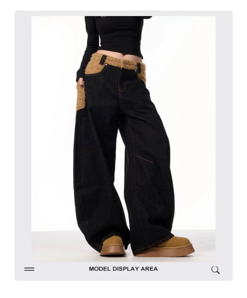 Retro Minority Design Inside-out Wear Stitching Baggy Jeans Pant For Women