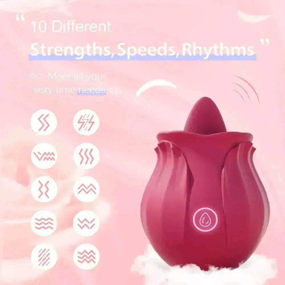 Rechargeable Rose Toy With Tongue Licking Best Clitoral Stimulator for Women