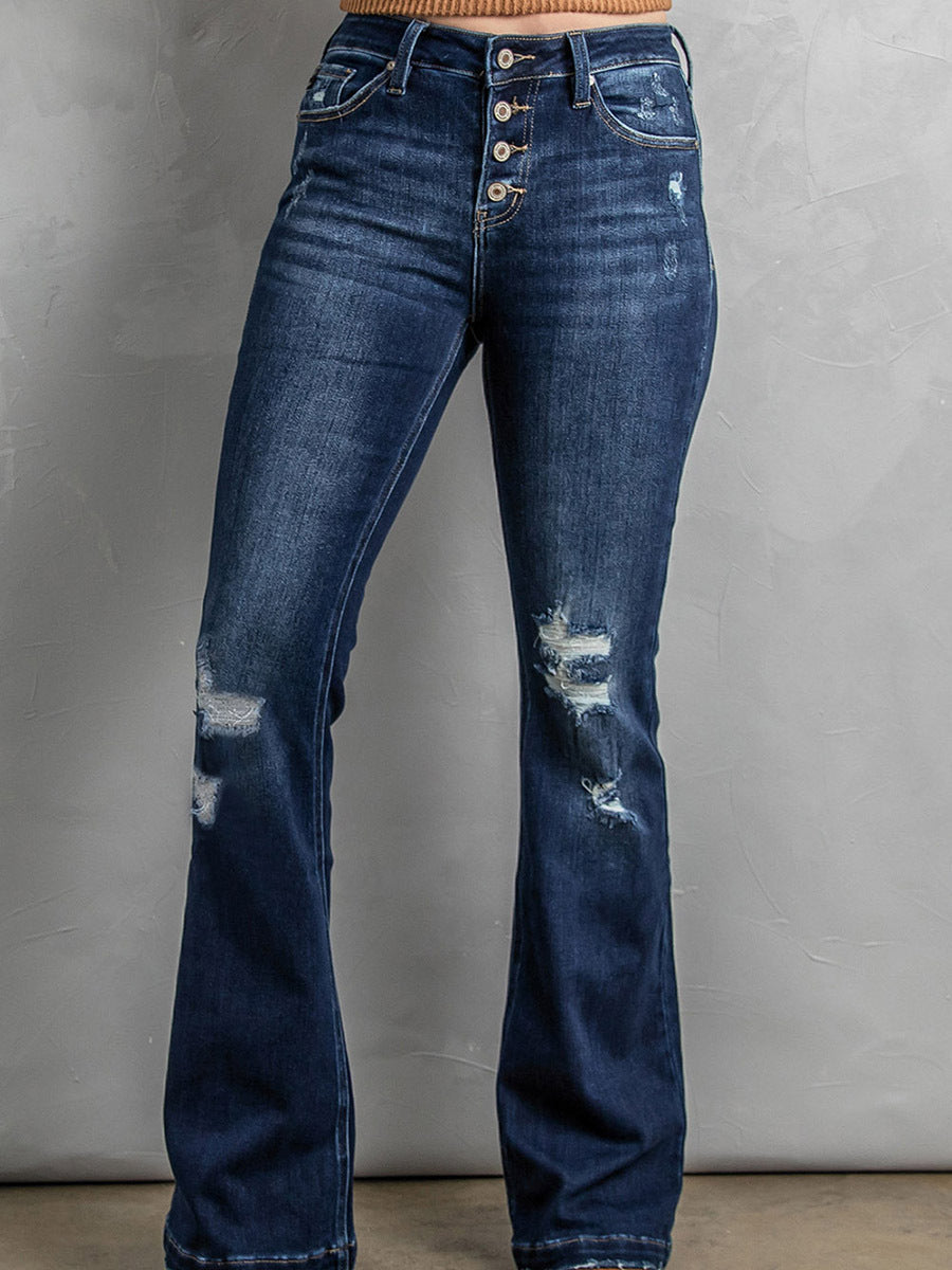 Women's High Waist Ripped Bootcut Jeans – Blue Denim Pants Canada USA