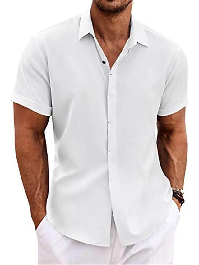 Men's Solid Color Loose Linen Short-sleeved shirt