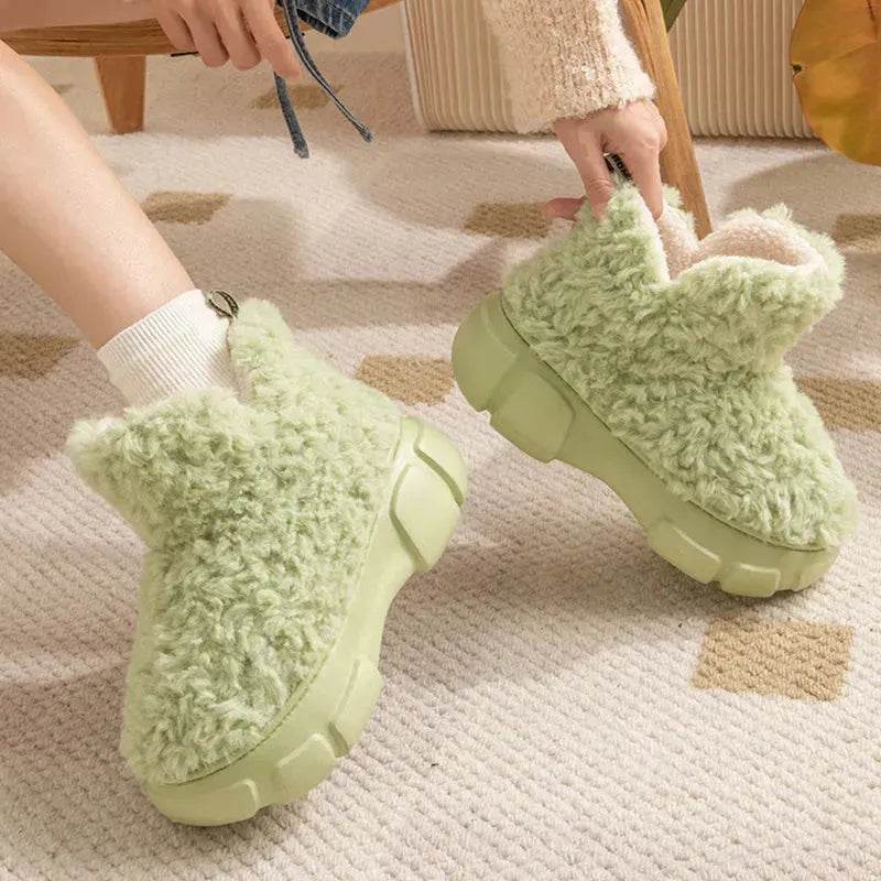 Winter Cashmere Snown Boots With 6cm Platform Warm Plus Velvet High-top Fleece Cotton Shoes Women Outdoor Indoor House Plush Shoes