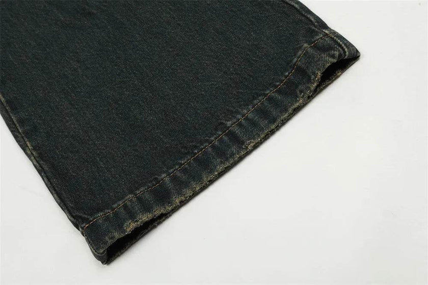 Washed Yellow Denim Bootcut Jeans Pants Men