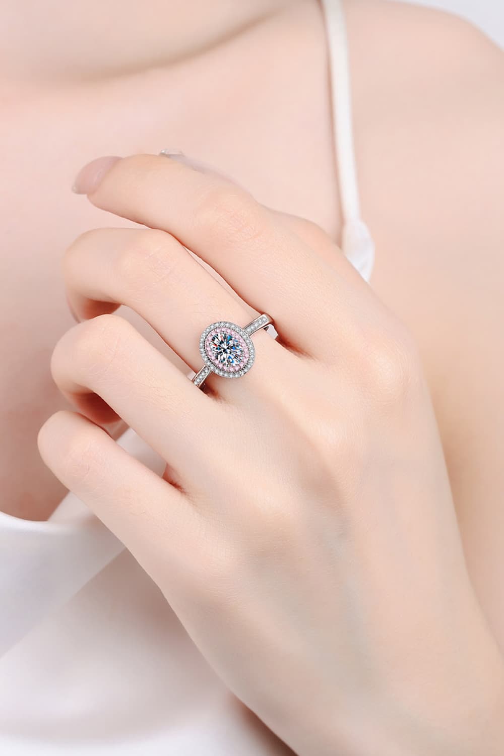 Bague Halo en Argent Sterling 925 avec Moissanite 1 Carat et Zircon en Accent