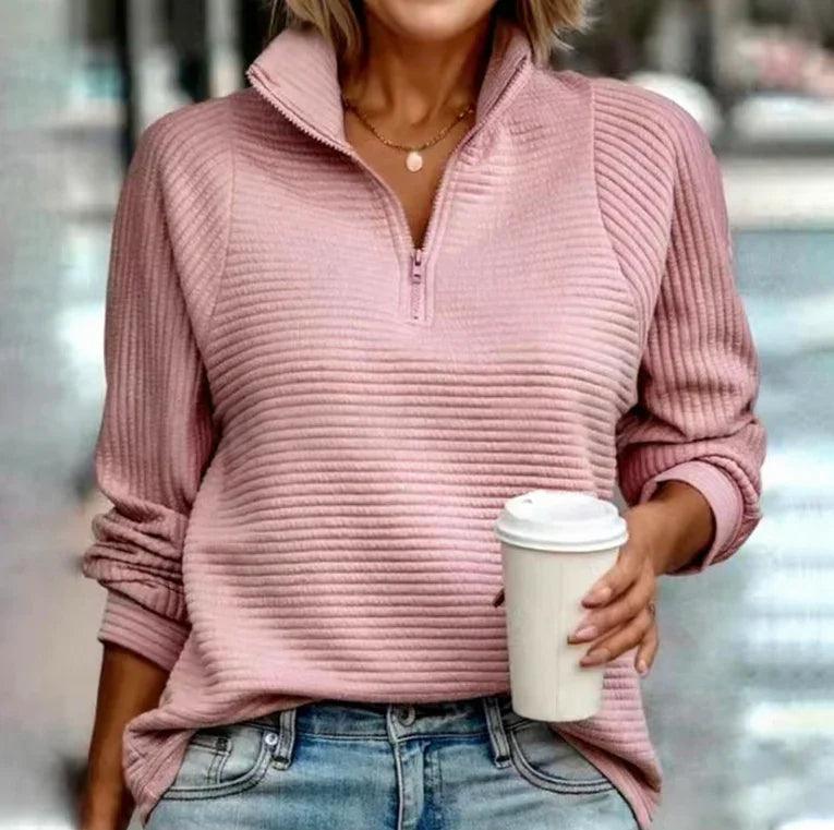 Amazon Best-selling Zip-neck Solid Color Hoodie For Women In Europe And America