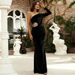 One shoulder cutout Banquet Sheath Velvet Evening Cocktail dress