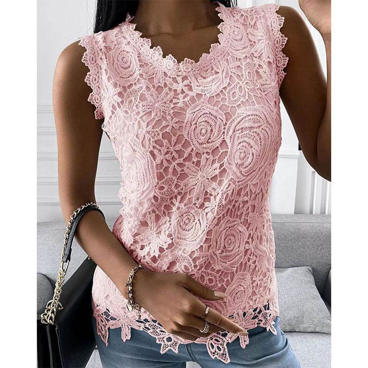 Elegant Women Summer Flowers Lace Blouse top