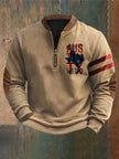 Casual 3D Digital Printing Stand Collar Men's Street Quarter Zip Sweatshirt top