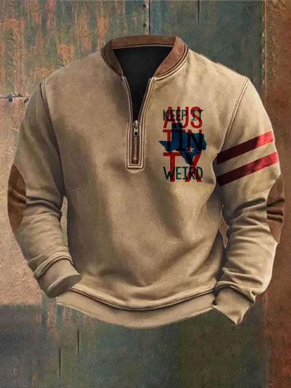 Casual 3D Digital Printing Stand Collar Men's Street Quarter Zip Sweatshirt top