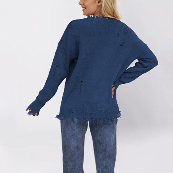 Women's Loose Round Neck Fashion Sweater | National Flag Print Knit Top