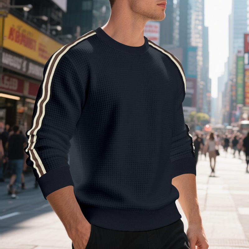 Mens Crew Neck Sweater – Striped Loose Pullover for Casual Wear