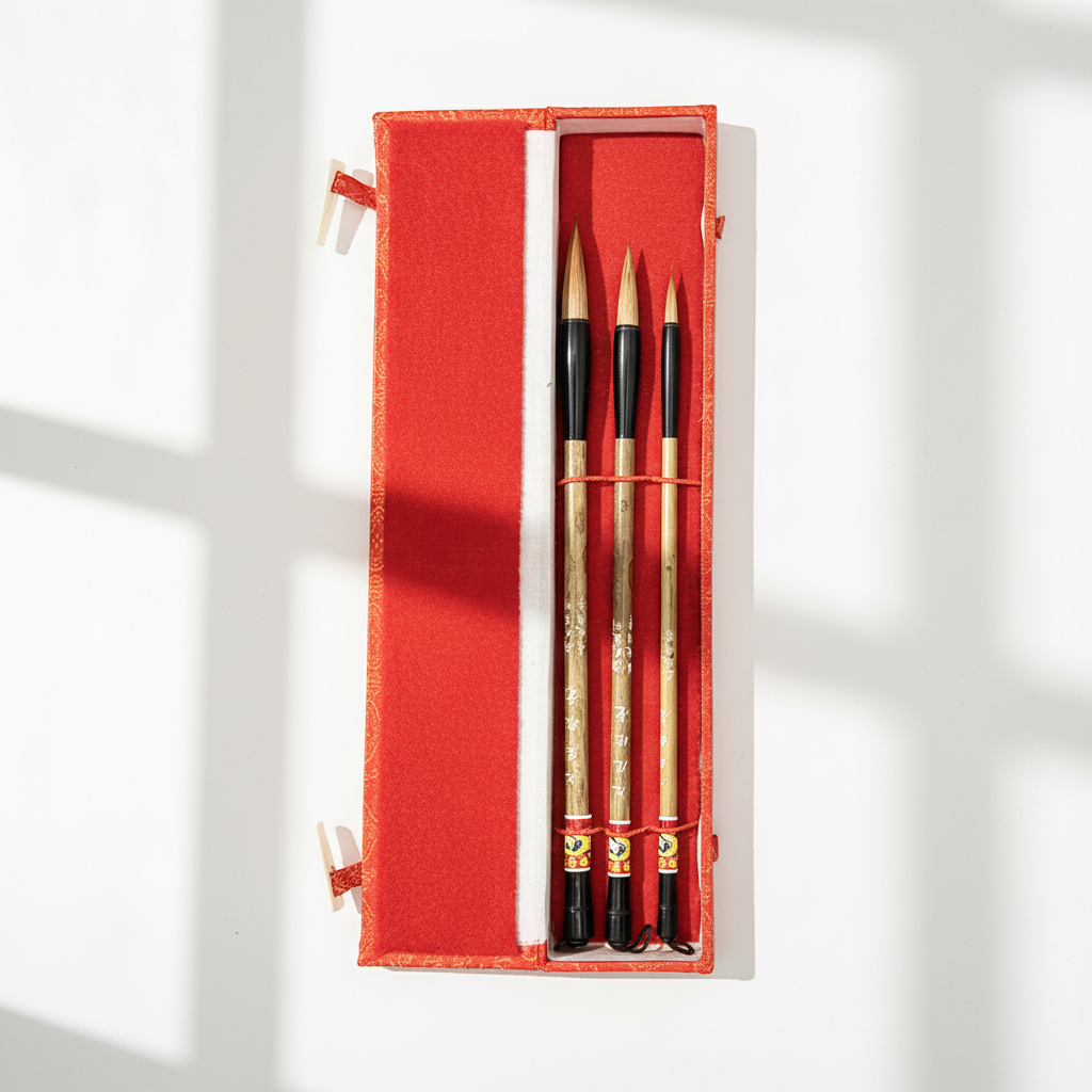 Pure Red Sable Hair Bamboo Brush Set - Premium Professional Quality, Set of 3